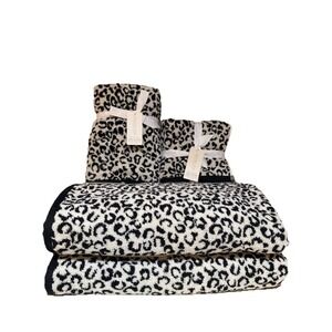 8pc Rachel Zoe Leopard Cheetah Animal Print Bath Hand Washcloth Towel Set NEW